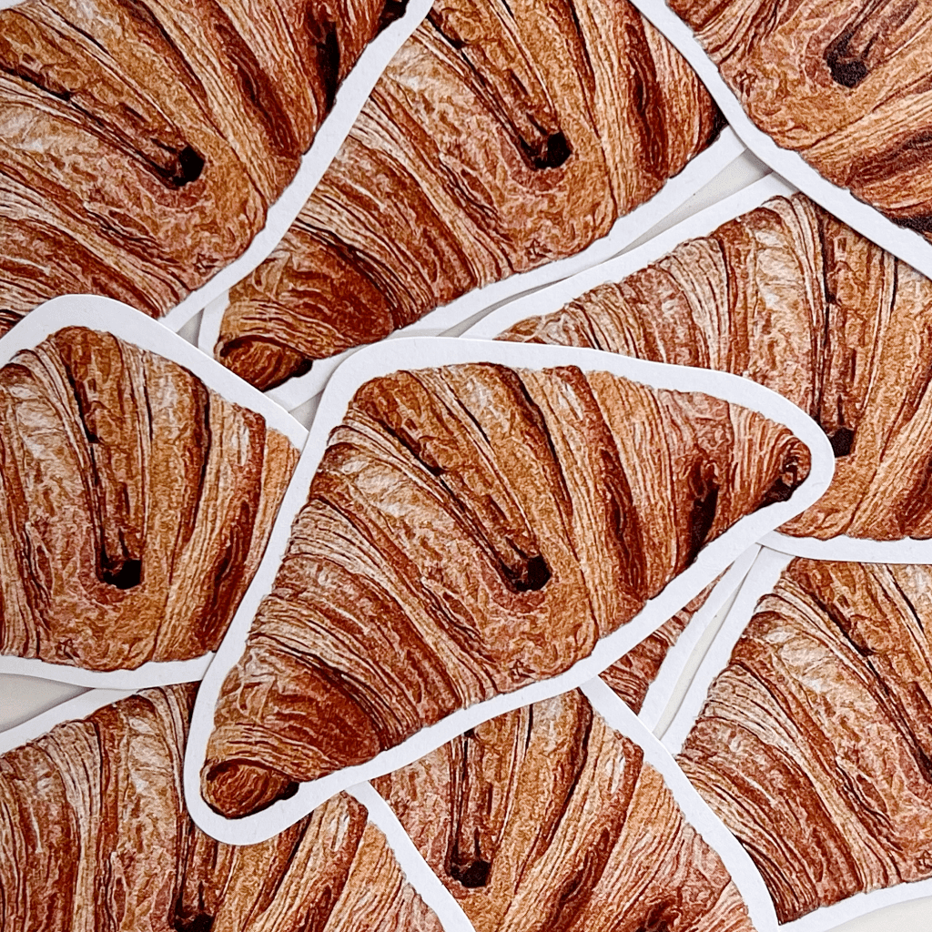 Croissant Stickers, watercolour painting turned into stickers, watercolour patisserie pastry food painting